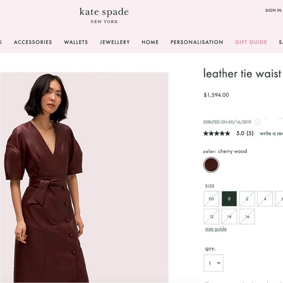 KATE SPADE NEW YORK Cherrywood Leather Dress Tie Waist Midi Size 4 $1995 Small - Picture 5 of 15